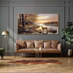 yiijeah Deer Pictures Wall Decor – Autumn Rustic Forest Cabin Painting Prints…