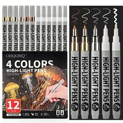 OHQOHQ Highlight Pens 12 Pack, White Ink 12 Count (Pack of 1), Multicolor