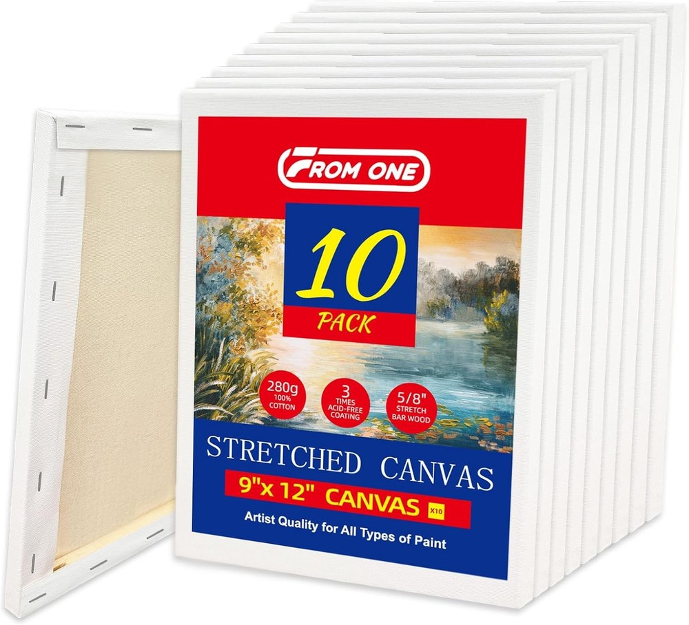 10-Pack 9×12 Stretched Canvas 100% Cotton Triple Primed for Acrylic & Oil | 100%