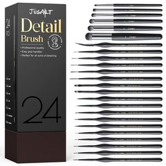 JusArt 24-Piece Detail Paint 5/0, 3/0, 2/0, 0, 1, 2, 3, 4, 5, 6, 8, Black