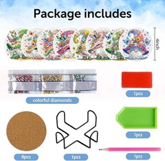 8 Pcs Gnome Diamond Art Coasters Kit with Holder, DIY Gnome Diamond Painting