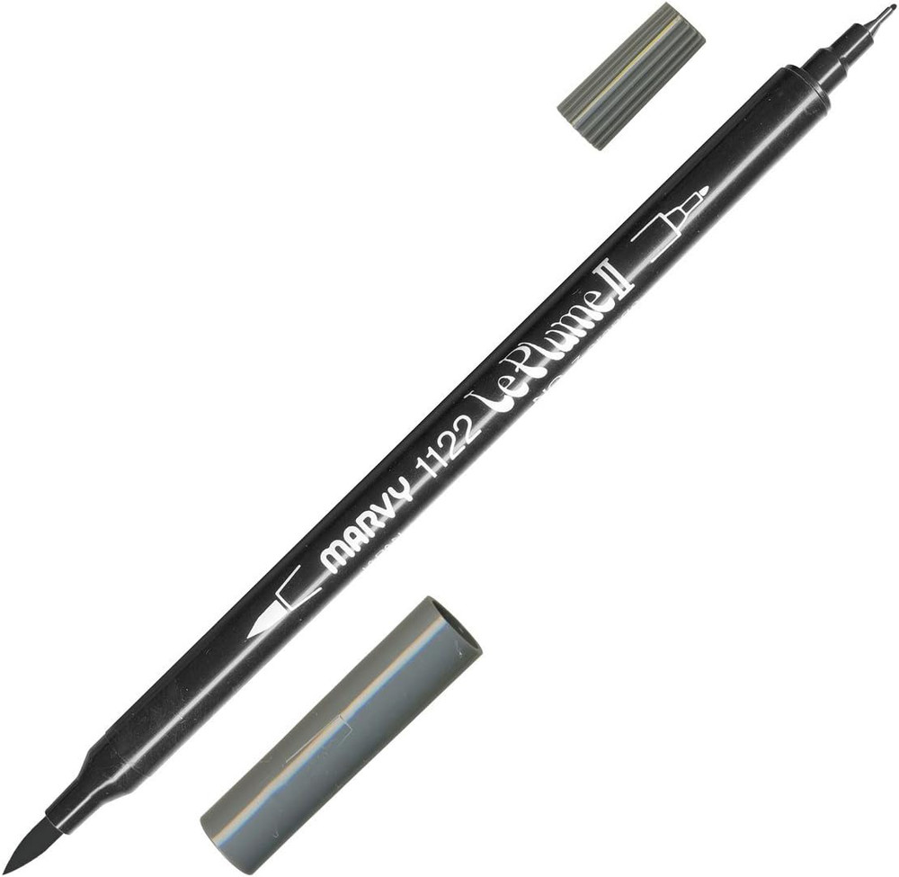 Marvy Marker Le Plume II – Dark Grey, Fine Brush Tip, Suitable for Rubber Stamp