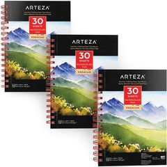 30 Sheet Arteza Hardcover Watercolor Sketchbook 3-Pack JL3 White 5.5″x8.5″