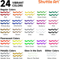 Shuttle Art Fabric Paint, 24 Colors 3D Permanent Paint with Brushes Palette Pen