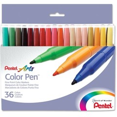 S360-036 Pentel Arts Color Pen Markers, Fine Point, 2 Sets of 36 Colors