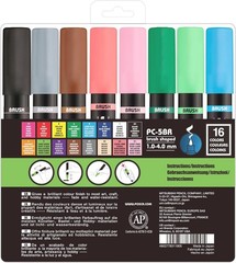 Colorful Reversible Brush Tip Markers, 16-Piece Set”