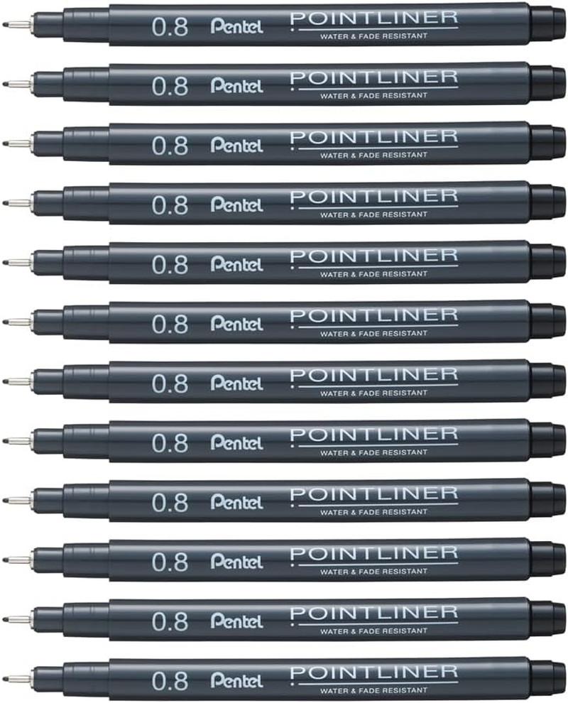 Arts Pointliner Drawing Pen, 0.8Mm, Black Ink, Box of 12 Pens (S20P-8A)