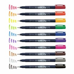 Tombow FUDENOSUKE COLORS Hard Tip Brush Pens 56429 Set of 10 pc Brand NEW!