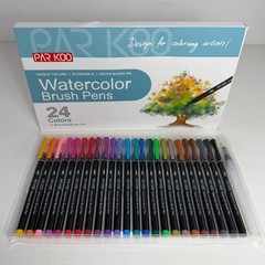 ParKoo Watercolor Brush Pens Set of 24 Vibrant Colors + 1 Blending Nylon Tip NEW