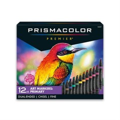 Premier Dual-Ended Art Markers, Chisel and Fine Tips, Primary Colors, 12 Coun…