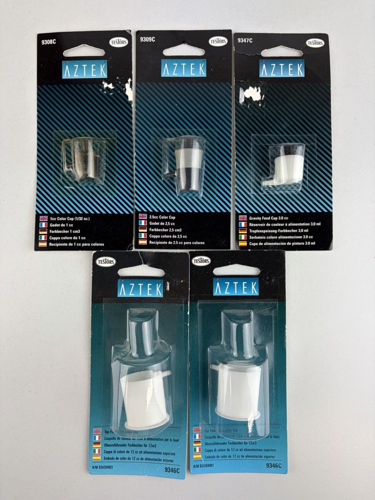 Lot of (5) Assorted Testors Aztek 1cc, 2.5cc, 3cc & 12cc Color Cups Paint Cup