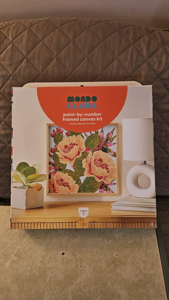 Mondo Llama Paint-by-number Framed Canvas Kit Cactus Flowers