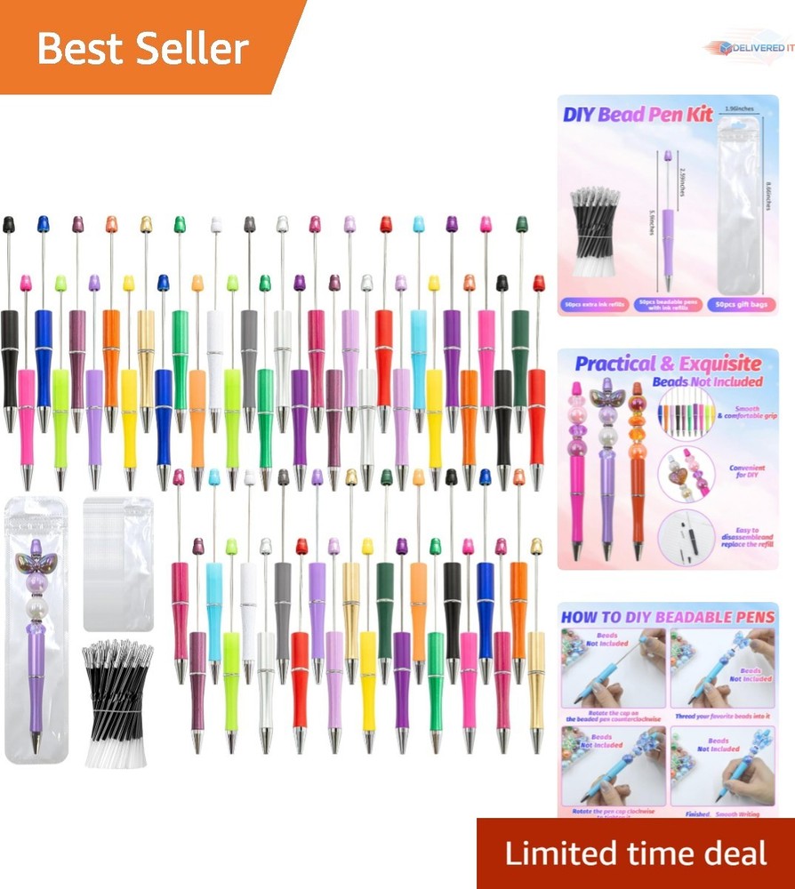 DIY Beadable Pen Kit Plastic 50pcs Refillable Office School Craft Supplies