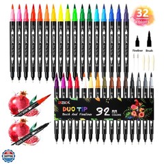 ZSCM 32 Colors Duo Tip Brush Markers Art Pen Set, Artist Fine and Brush Tip C…