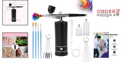 Airbrush Kit Wireless Air Brush Compressor Nail Art Makeup Model Painting Black