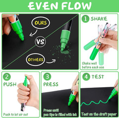 Liquid Erasable Chalk Markers Pens – 12 Colors Washable & Wet Erase Neon Makers