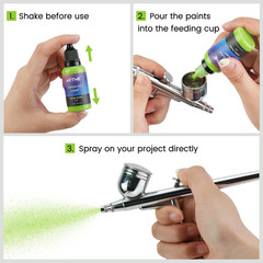 42 Color Airbrush Paint Set Water Based Acrylic Ready Spray Metallic Neon Colors