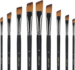 Angular Paint Brush, 9PC Oblique Tip Nylon Hair Long Handle Angled Paint Brushes