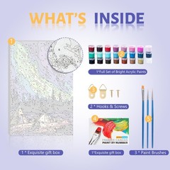 Framed Paint by Numbers Kit for Adults Beginner & Kids Ages 8-12, Aurora Landsca