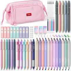 55PCS Aesthetic School Supplies with Pencil Case, 12 Pastel Highlighters, 11 Gel