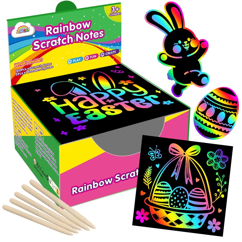 ZMLM 165 Pcs Rainbow Scratch Paper Art 3.5 x x 1.5 inches, Multicolor