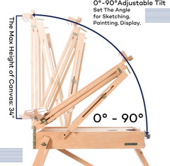 Beechwood French Easel with Sketch Box & Storage Drawer, Portable Folding Tripod