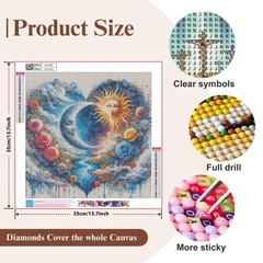 5D Diamond Painting Kits for Adults, Sun and Moon Face Landscape Diamond Art for