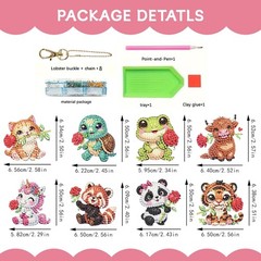 8 Piece 5D DIY Animal Diamond Painting Double Sided Keychain Set, Flower Diamond