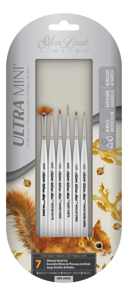 6 PCS Silver Brush UMS2460S Ultra Mini Basic Miniature Detail Short Handle
