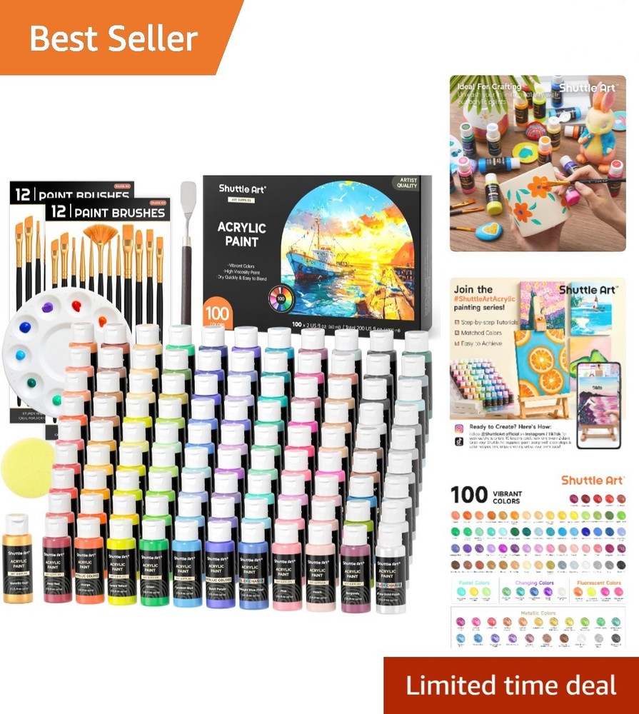 100 Colors Acrylic Paint, 2oz/60ml Bottles, Include 2 Sets of 12 Paint Brushe…