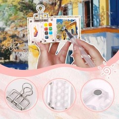 Mini Travel Paint Palette Set,12 PCS Portable Watercolor Kit Paper Pad Acrylic8