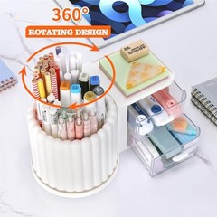 LETURE Rotating Office Desk Organizers and Accessories – 2 Drawer – White