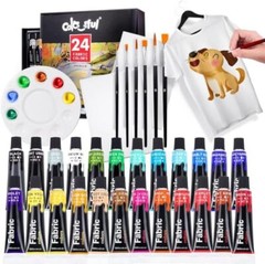 Fabric Paint Set for Clothes with 6 Brushes, 1 Palette, 0.4 Fl Oz (Pack of 24)