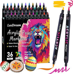 72 Colors Two-Color Dual Tip Acrylic Paint Markers Pens, 36 Pack Brush Tip Color
