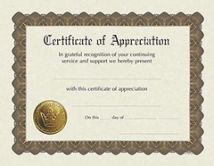 Ready-to-Use Certificates, 11 X 8.5, 8 5×11 inches Appreciation