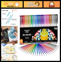 50 Pack Metallic Gel Pens Set – 25 Colors + 25 Refills for Adult Coloring & Dood