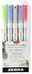 Zebra Midliner Brush Pen & Marker – Cool & Refined Set – 5pcs – Brand New