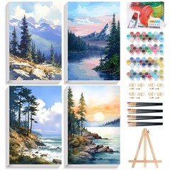 Fountor 4 Pack Framed Paint by Numbers Kit for Adults 8×12 inch, FOP4P-01