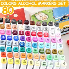 80 Colors Alcohol Markers, Dual Tip Chisel & Fine Permanent Art Alcohol Based…