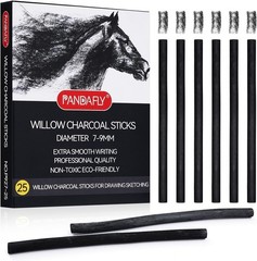 Eco-Friendly Willow Charcoal Sticks – 25 Soft Black Pieces for Artists