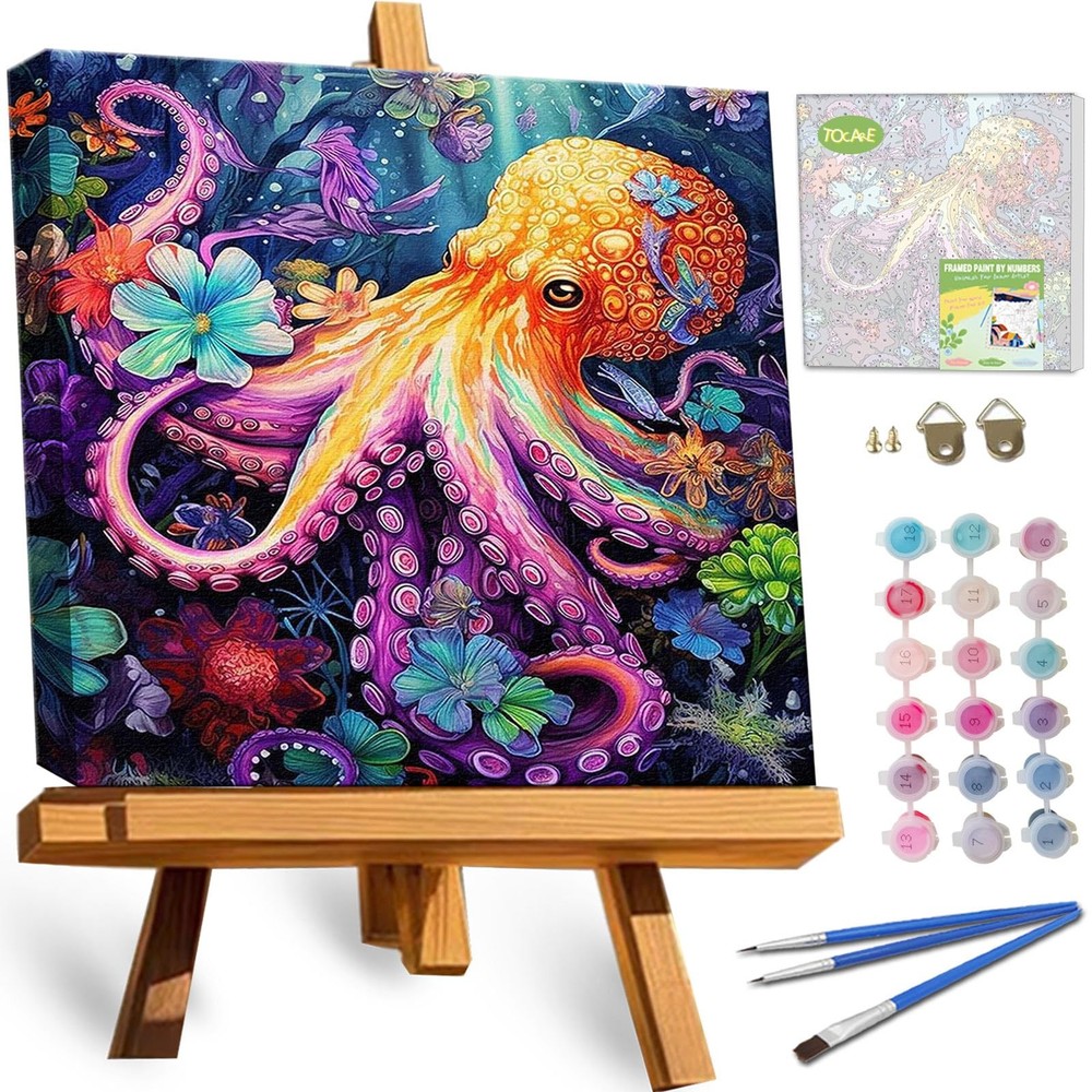 Framed Paint by Numbers Kit for Adults Beginners & Kids Ages 8-12,12x12inch Octo