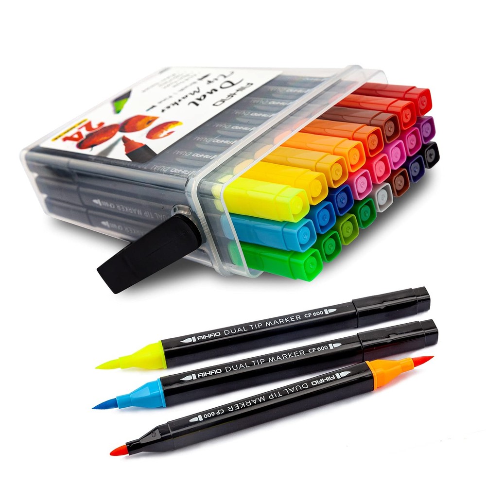 AIHAO Markers for Kids,Washable Markers With Stand Portable Box,Dual Tip Set,…