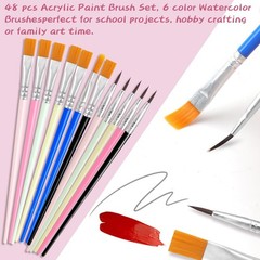 Acrylic Paint Brushes 48 Pcs, Watercolor Canvas Face Art Set, Multicolor
