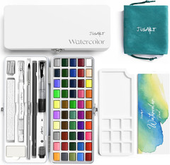 JusArt 50 Colors Watercolor Paint Set,Art Supplies with Metallic Color, Detail P