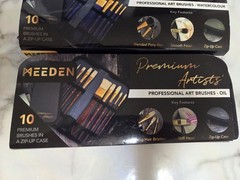 MEEDEN Premium Artists 10pc Hog Bristle Watercolor Brush Set, Zip-Up Case