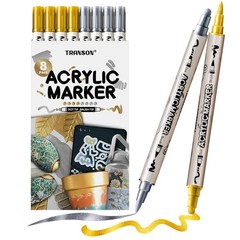 4 Silver and 4 Gold Paint Markers Brush and Bold Dual-tip Acrylic Paint Marke…
