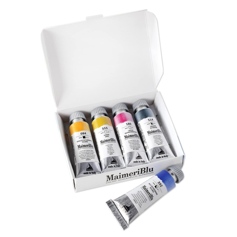 Blu 12ml Introductory SinglePigment Professional Watercolor Paint Set 5Piece