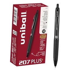Uniball 207 Plus+ Gel Pens – 1 Count (Pack of 12) – Black 207+ Medium