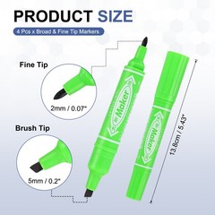 Broad & Fine Tip Markers, 4Pcs Oil-Based Markers Highlighter, Light Green