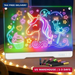 LED Drawing Board for Kids, 17″ Rechargeable Doodle Glow LED Note Board with Col